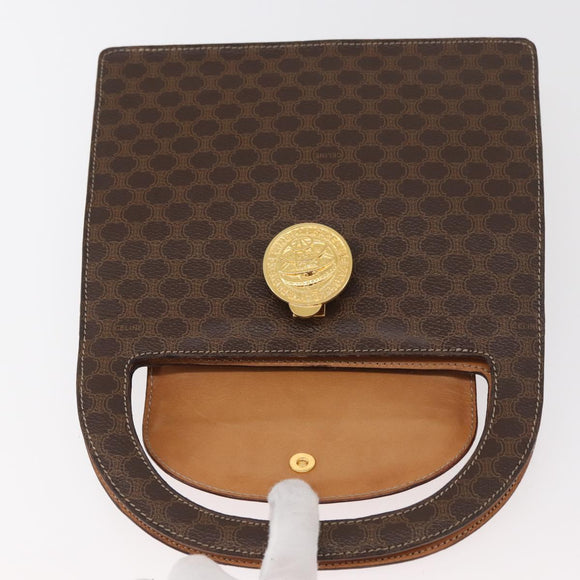 CELINE Macadam Canvas Medallion Hand Bag PVC Leather Brown Gold Auth INZ093A