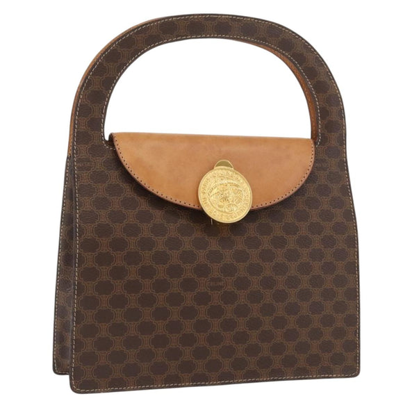 CELINE Macadam Canvas Medallion Hand Bag PVC Leather Brown Gold Auth INZ093A