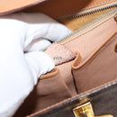 CELINE Macadam Canvas Medallion Hand Bag PVC Leather Brown Gold Auth INZ093A-11