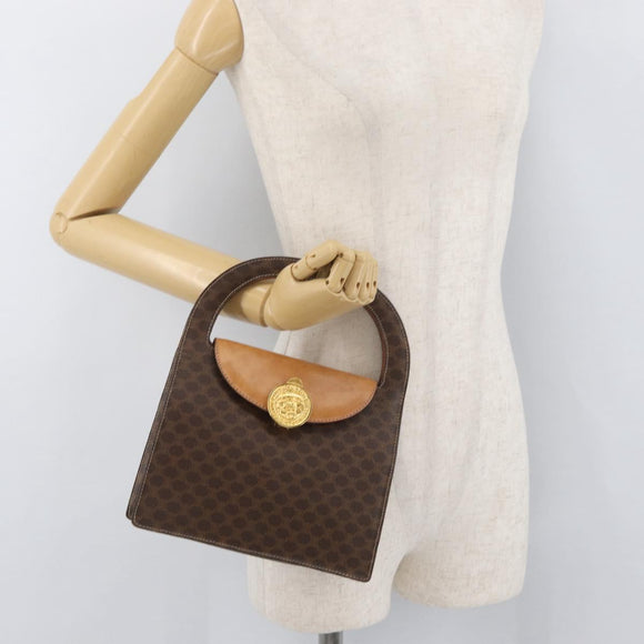 CELINE Macadam Canvas Medallion Hand Bag PVC Leather Brown Gold Auth INZ093A