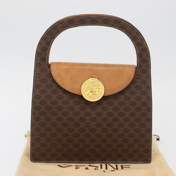 CELINE Macadam Canvas Medallion Hand Bag PVC Leather Brown Gold Auth INZ093A