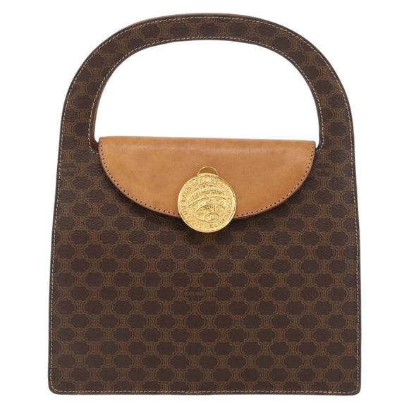 CELINE Macadam Canvas Medallion Hand Bag PVC Leather Brown Gold Auth INZ093A