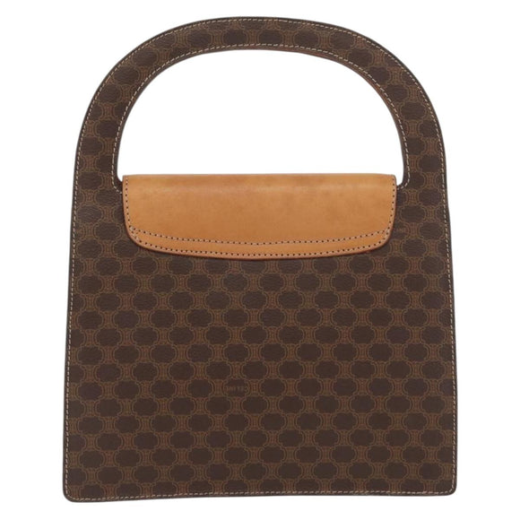 CELINE Macadam Canvas Medallion Hand Bag PVC Leather Brown Gold Auth INZ093A