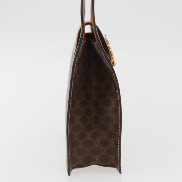CELINE Macadam Canvas Medallion Hand Bag PVC Leather Brown Gold Auth INZ093A