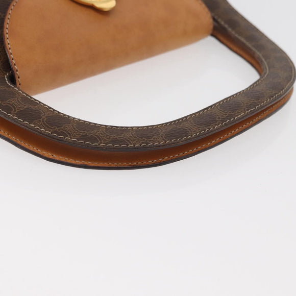 CELINE Macadam Canvas Medallion Hand Bag PVC Leather Brown Gold Auth INZ093A