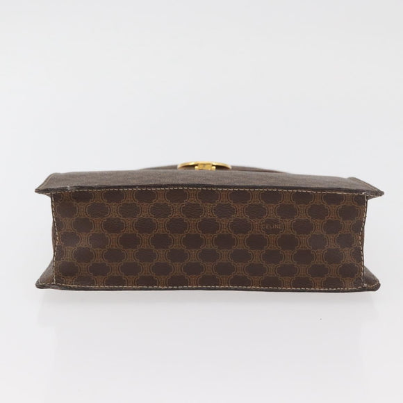 CELINE Macadam Canvas Medallion Hand Bag PVC Leather Brown Gold Auth INZ093A
