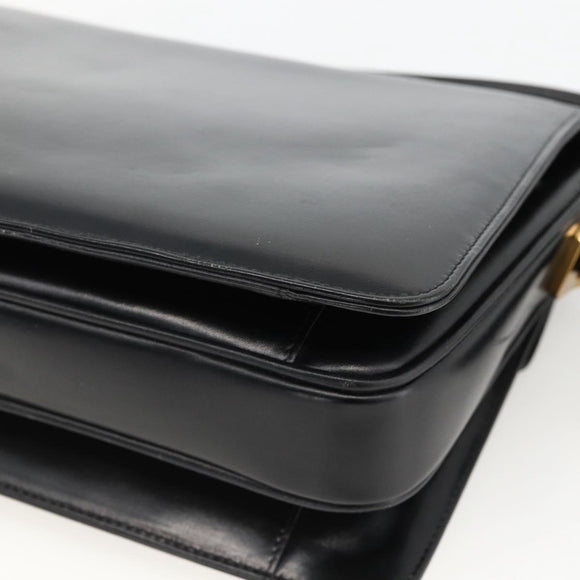 CELINE Horse Carriage Shoulder Bag Leather Black Gold Auth INZ094