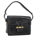 CELINE Horse Carriage Shoulder Bag Leather Black Gold Auth INZ094-1