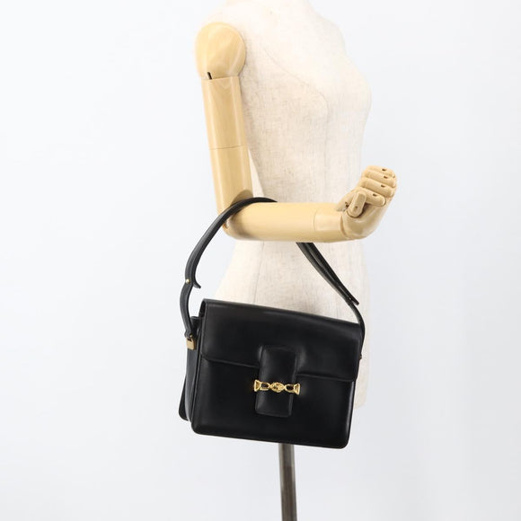 CELINE Horse Carriage Shoulder Bag Leather Black Gold Auth INZ094
