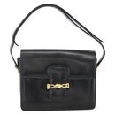 CELINE Horse Carriage Shoulder Bag Leather Black Gold Auth INZ094-13