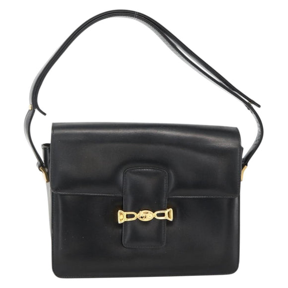 CELINE Horse Carriage Shoulder Bag Leather Black Gold Auth INZ094