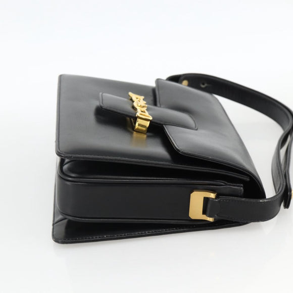 CELINE Horse Carriage Shoulder Bag Leather Black Gold Auth INZ094