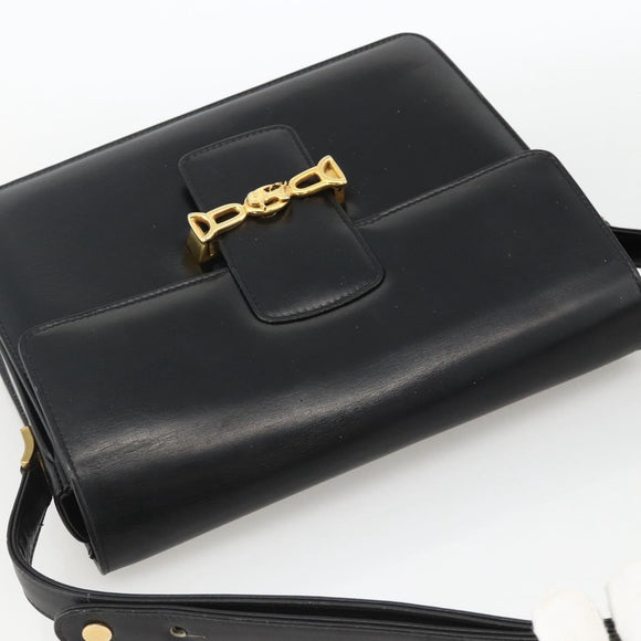 CELINE Horse Carriage Shoulder Bag Leather Black Gold Auth INZ094