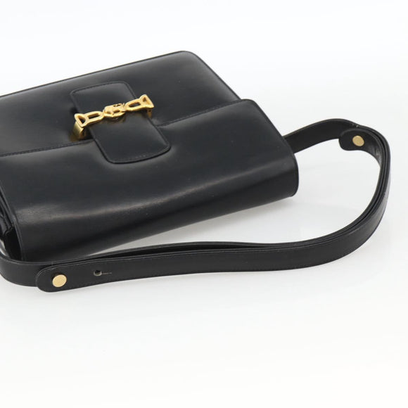 CELINE Horse Carriage Shoulder Bag Leather Black Gold Auth INZ094