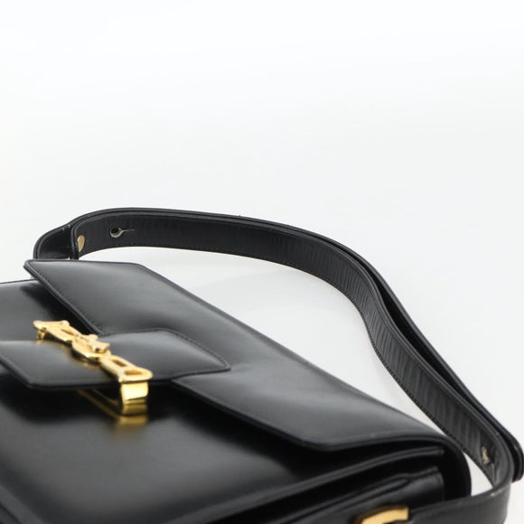 CELINE Horse Carriage Shoulder Bag Leather Black Gold Auth INZ094