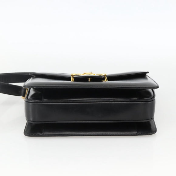 CELINE Horse Carriage Shoulder Bag Leather Black Gold Auth INZ094