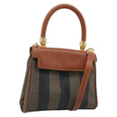 FENDI Pecan Canvas Hand Bag PVC 2way Black Brown Auth INZ095-1