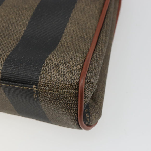 FENDI Pecan Canvas Hand Bag PVC 2way Black Brown Auth INZ095