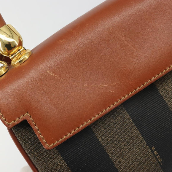FENDI Pecan Canvas Hand Bag PVC 2way Black Brown Auth INZ095