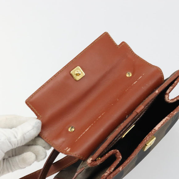 FENDI Pecan Canvas Hand Bag PVC 2way Black Brown Auth INZ095