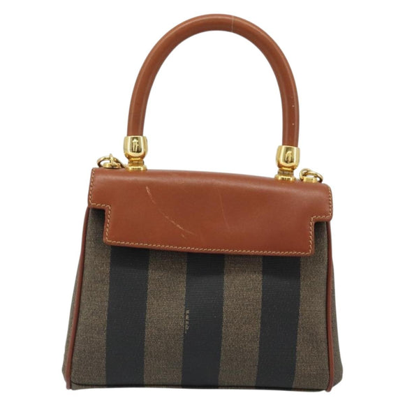 FENDI Pecan Canvas Hand Bag PVC 2way Black Brown Auth INZ095