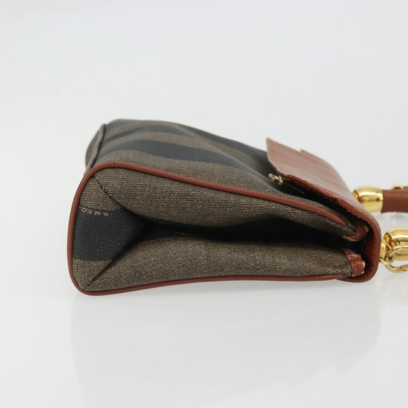 FENDI Pecan Canvas Hand Bag PVC 2way Black Brown Auth INZ095