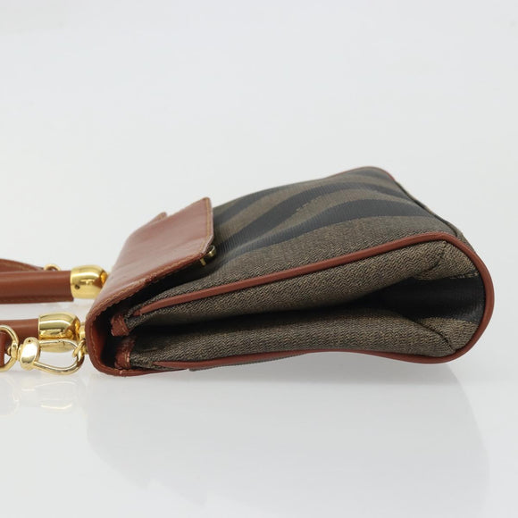 FENDI Pecan Canvas Hand Bag PVC 2way Black Brown Auth INZ095
