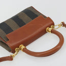 FENDI Pecan Canvas Hand Bag PVC 2way Black Brown Auth INZ095-6