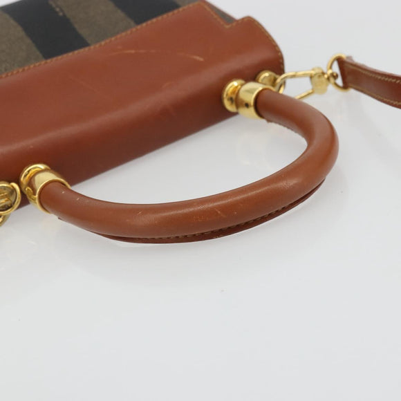 FENDI Pecan Canvas Hand Bag PVC 2way Black Brown Auth INZ095