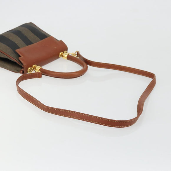 FENDI Pecan Canvas Hand Bag PVC 2way Black Brown Auth INZ095