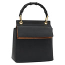 GUCCI Bamboo Hand Bag Leather Black Gold 000 1014 1888 Auth INZ098-1
