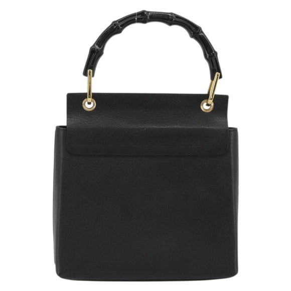 GUCCI Bamboo Hand Bag Leather Black Gold 000 1014 1888 Auth INZ098