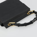 GUCCI Bamboo Hand Bag Leather Black Gold 000 1014 1888 Auth INZ098-6