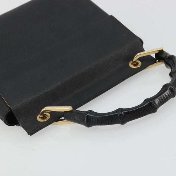 GUCCI Bamboo Hand Bag Leather Black Gold 000 1014 1888 Auth INZ098