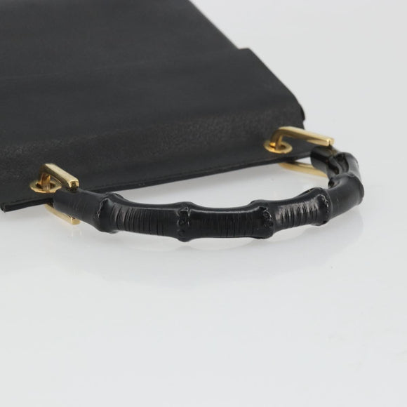 GUCCI Bamboo Hand Bag Leather Black Gold 000 1014 1888 Auth INZ098
