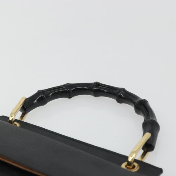 GUCCI Bamboo Hand Bag Leather Black Gold 000 1014 1888 Auth INZ098