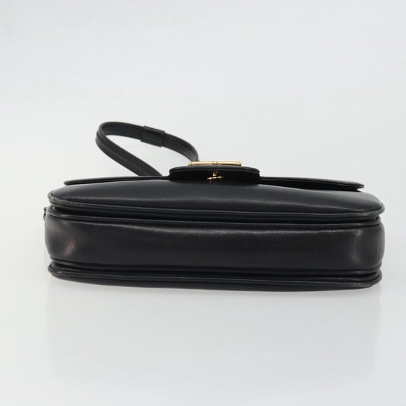 GUCCI Horsebit Shoulder Bag Leather Gold Black Auth INZ099