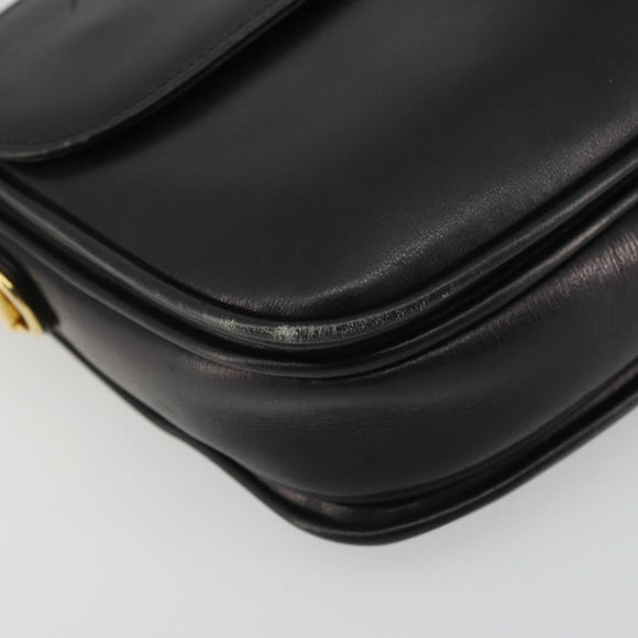 GUCCI Horsebit Shoulder Bag Leather Gold Black Auth INZ099