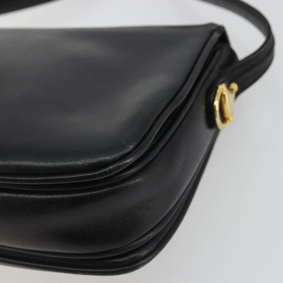 GUCCI Horsebit Shoulder Bag Leather Gold Black Auth INZ099