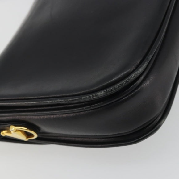 GUCCI Horsebit Shoulder Bag Leather Gold Black Auth INZ099