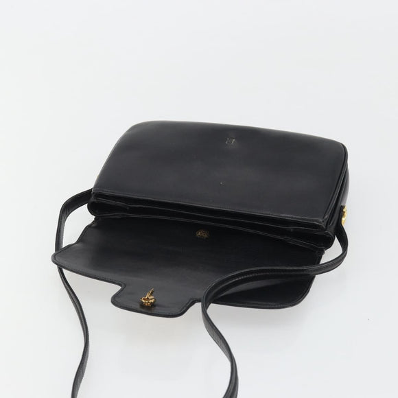 GUCCI Horsebit Shoulder Bag Leather Gold Black Auth INZ099