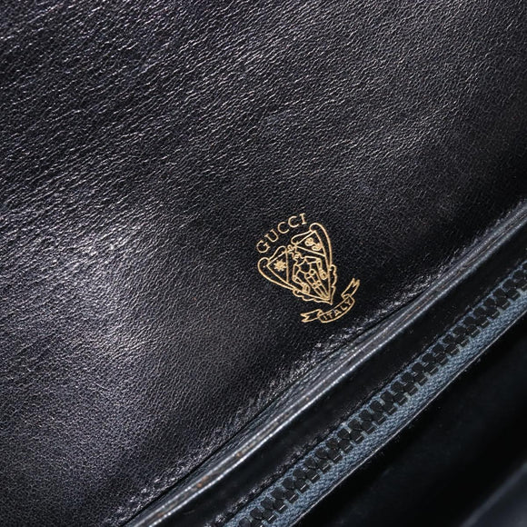 GUCCI Horsebit Shoulder Bag Leather Gold Black Auth INZ099