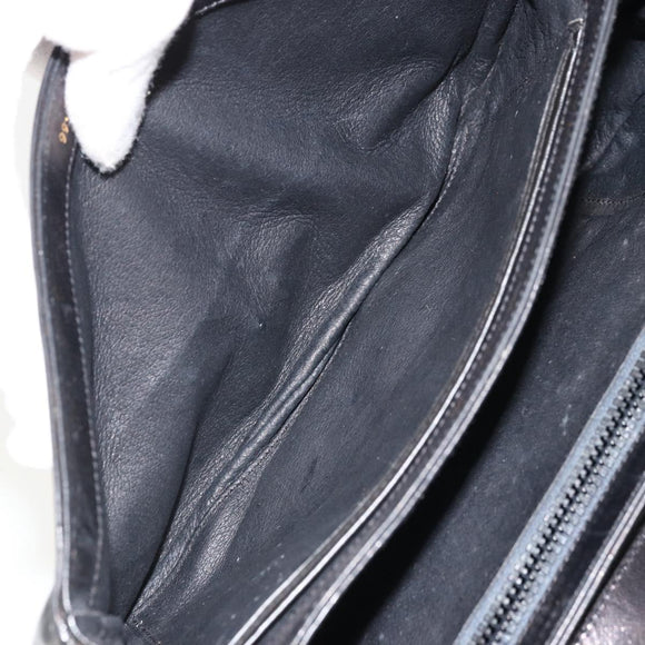 GUCCI Horsebit Shoulder Bag Leather Gold Black Auth INZ099