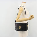 GUCCI Horsebit Shoulder Bag Leather Gold Black Auth INZ099-28