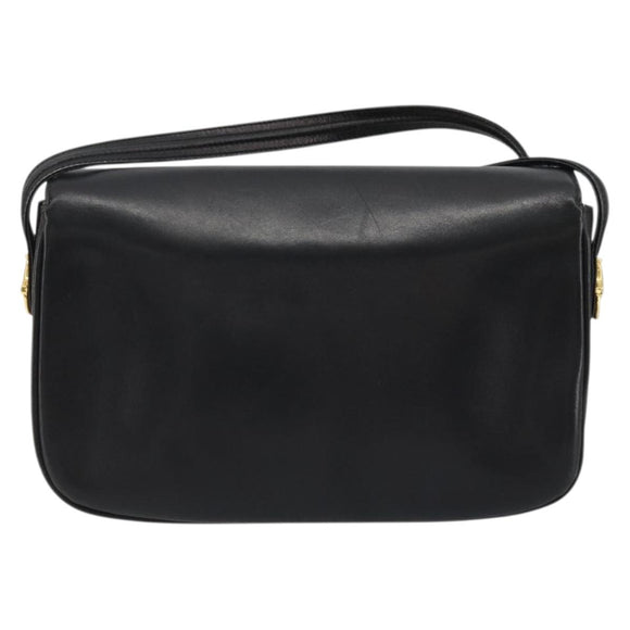 GUCCI Horsebit Shoulder Bag Leather Gold Black Auth INZ099
