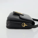 GUCCI Horsebit Shoulder Bag Leather Gold Black Auth INZ099-3