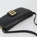 GUCCI Horsebit Shoulder Bag Leather Gold Black Auth INZ099-6