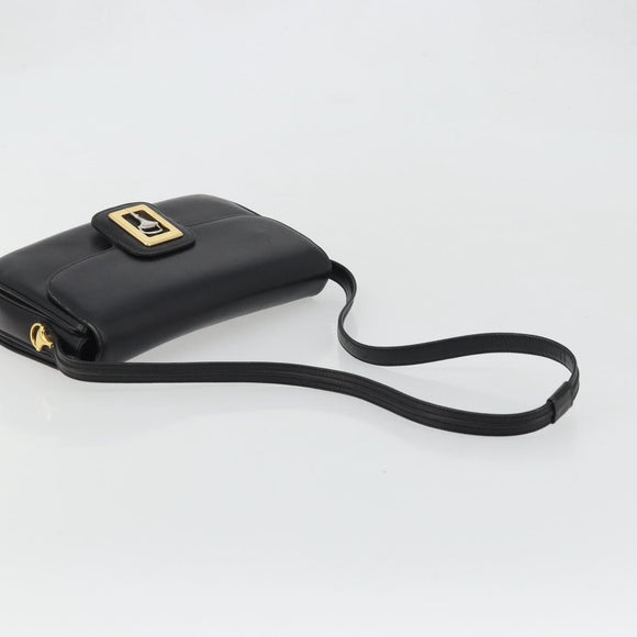 GUCCI Horsebit Shoulder Bag Leather Gold Black Auth INZ099
