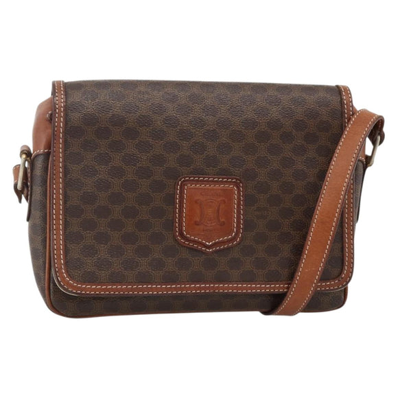 CELINE Macadam Canvas Shoulder Bag PVC Leather Brown Gold Auth INZ100