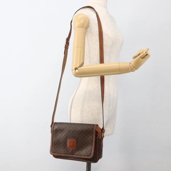 CELINE Macadam Canvas Shoulder Bag PVC Leather Brown Gold Auth INZ100